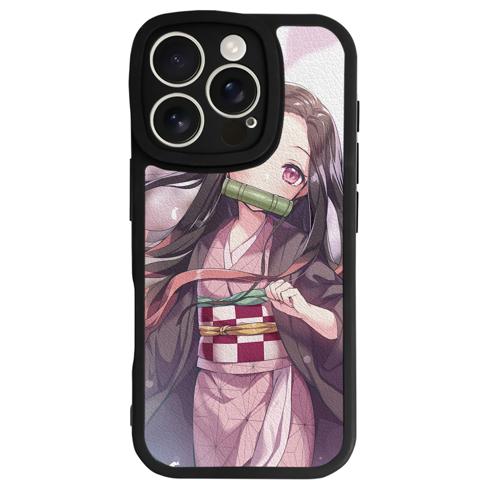 （画像用） 鬼滅の刃（きめつのやいば）竈門 禰󠄀豆子／かまど ねずこ Kamado Nezuko 【iPhone 16シリーズ対応】シリコンスマホケース（レザー調） 材質：シリコン